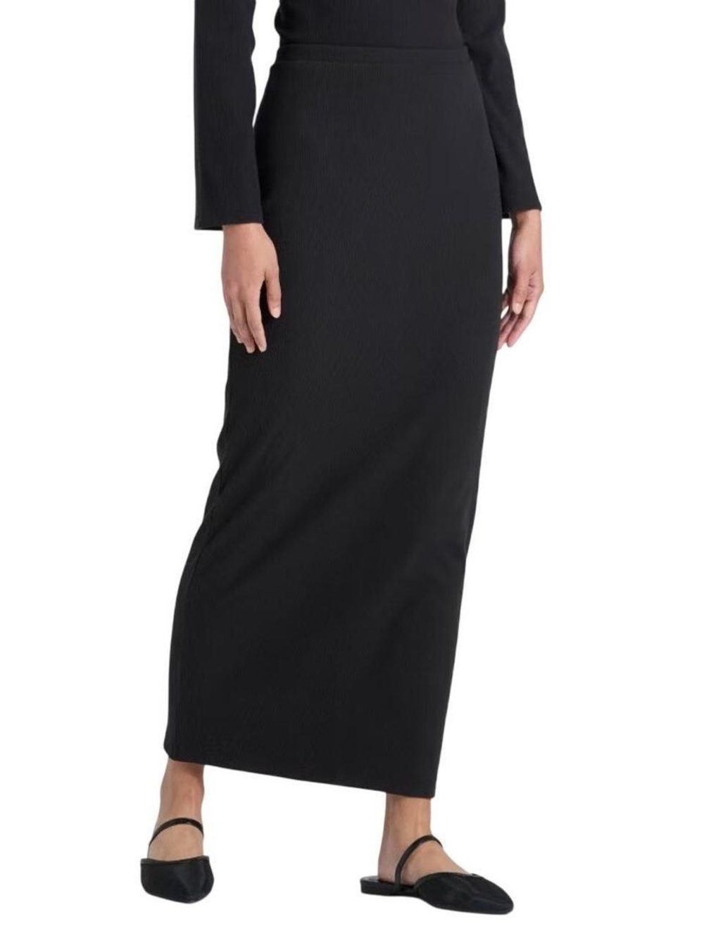 A New Day Women's Black Ribbed Knit Elastic Waist Maxi Skirt Size L NWT